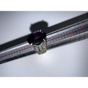 VINTAGE ORNATE AFRICAN AMETHYST STERLING SILVER RING Sz 7.5